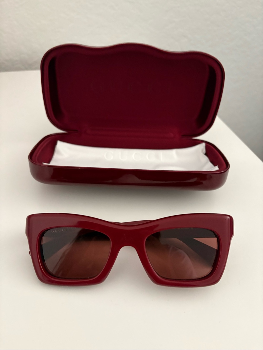 Gucci Burgundy Rectangular Sunglasses with Matching Case
